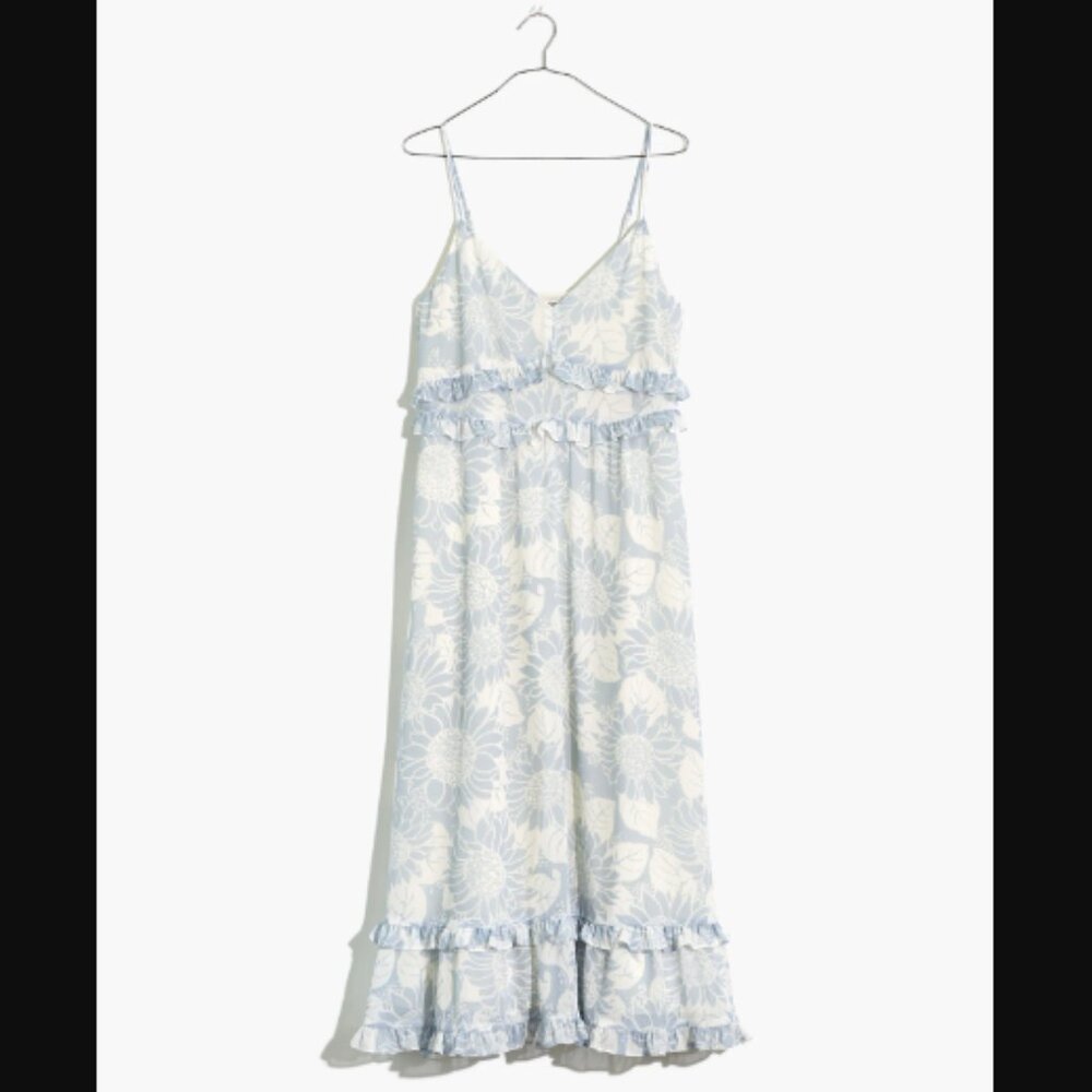 Madewell Petite Ruffle Cami Dress Sunflower Season Dusty Pool Size 6 $138.00